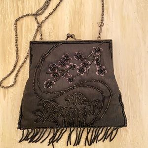 Vintage black silk beaded evening bag✨